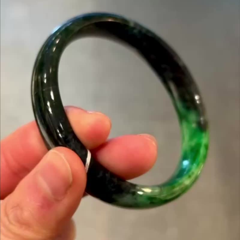 天然翡翠 緬甸 A玉 玉鐲 • 干青翡翠福鐲 - 手鍊/手環 - 玉石 黑色