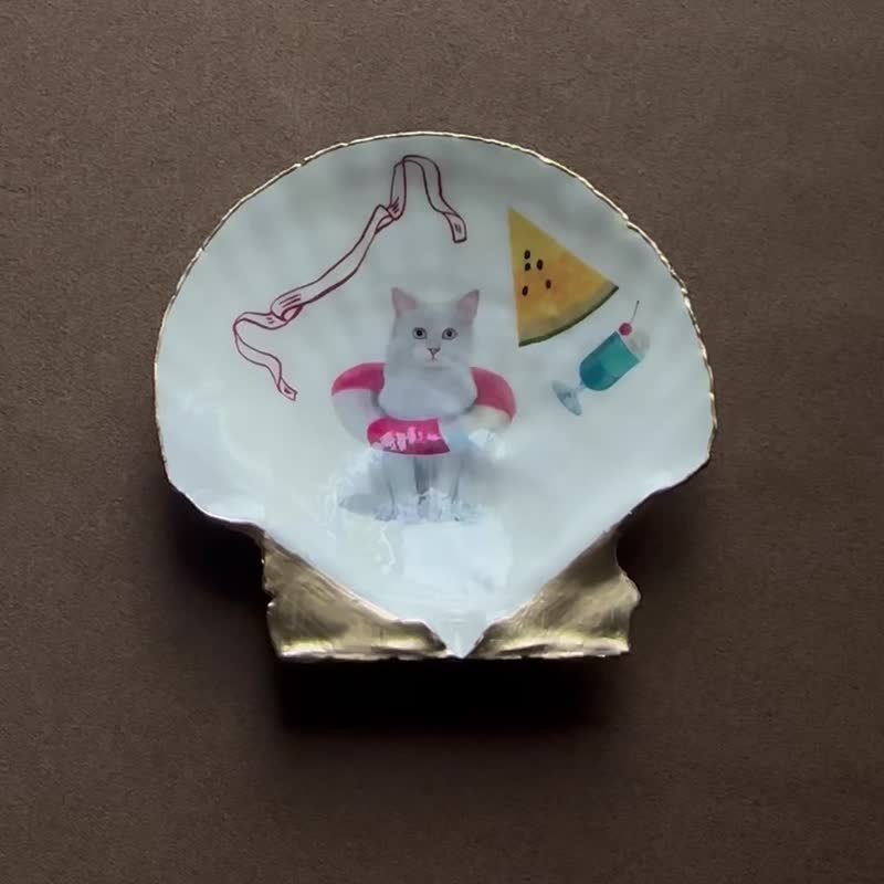 【也形】M扇貝盤 | 夏日緞帶貓 | 陳列飾品收納 | 礦盤 - 擺飾/家飾品 - 貝殼 