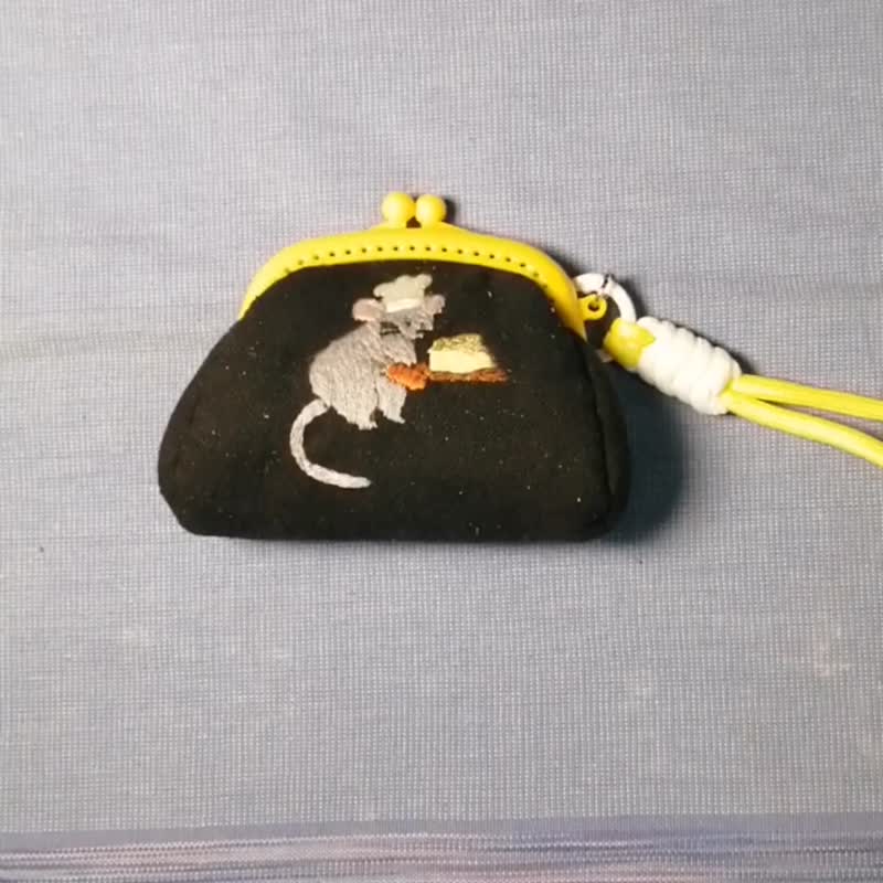 Little Chef Rat Kiss-Lock Coin Purse - 零錢包/小錢包 - 棉．麻 黑色