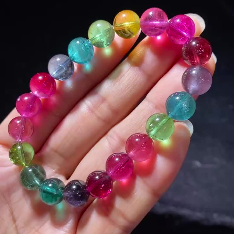 熒光色標彩虹色碧璽手鏈 規格9.7mm 重29.2克  顏色純美 晶體通透 - 手鍊/手環 - 寶石 