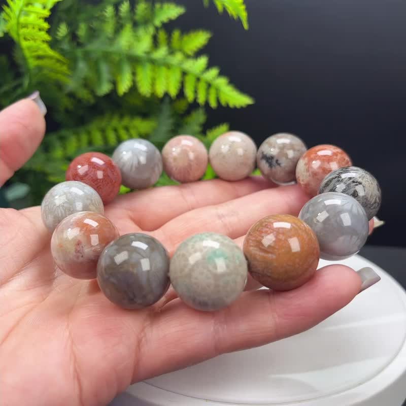 高品質多彩玉化珊瑚玉手串大顆粒檸檬片鳳尾紋單圈男女19.5mm - 手鍊/手環 - 半寶石 多色