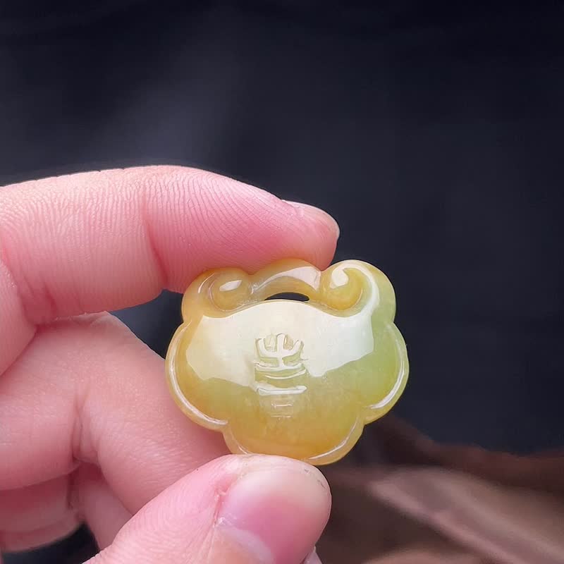 冰黃飄綠花翡翠如意吊飾 | 天然緬甸玉翡翠A貨 - 其他 - 玉石 綠色