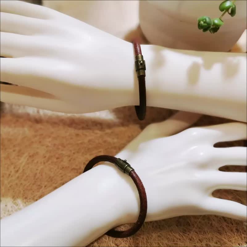 Custom Lovers Bracelets 5mm Brown Wide Leather Magnetic Buckle Options