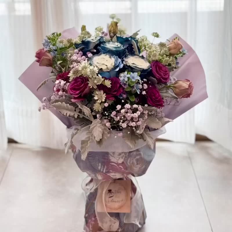 [Mother's Day Bouquet] Imported Starry Rose Bouquet Starry Night in Purple Hue - ตกแต่งต้นไม้ - พืช/ดอกไม้ สีม่วง