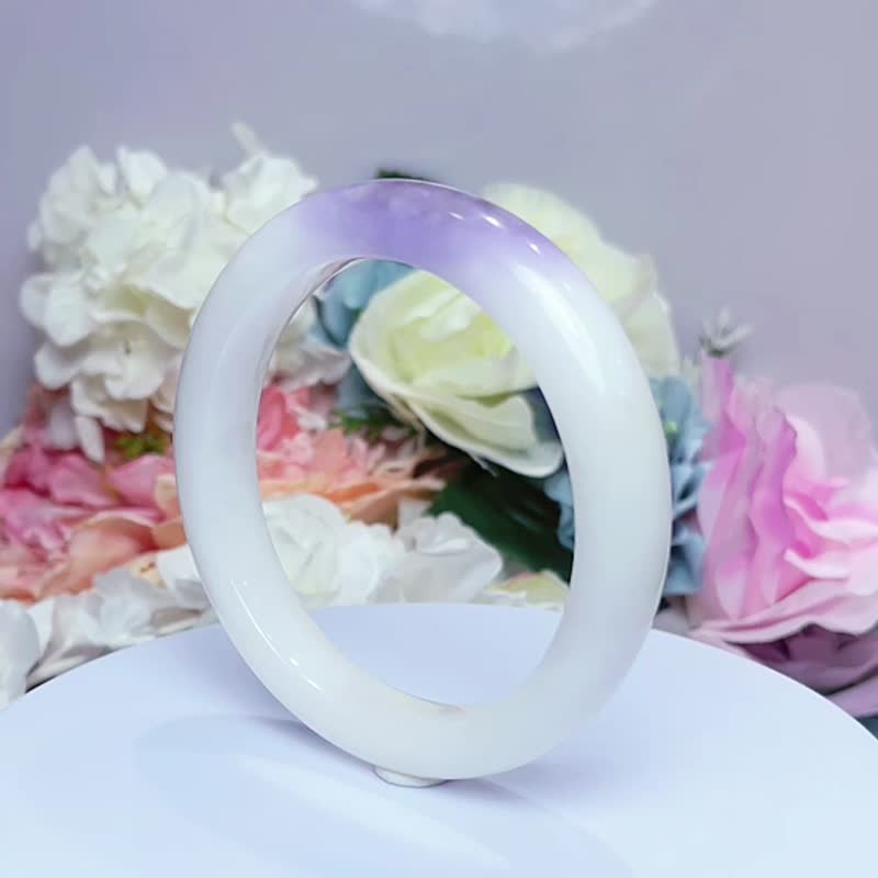 NO.211 Rare and beautiful purple and white jade with an inner diameter of 62 mm and a romantic and gentle Hetian jade bracelet - Bracelets - Jade Purple