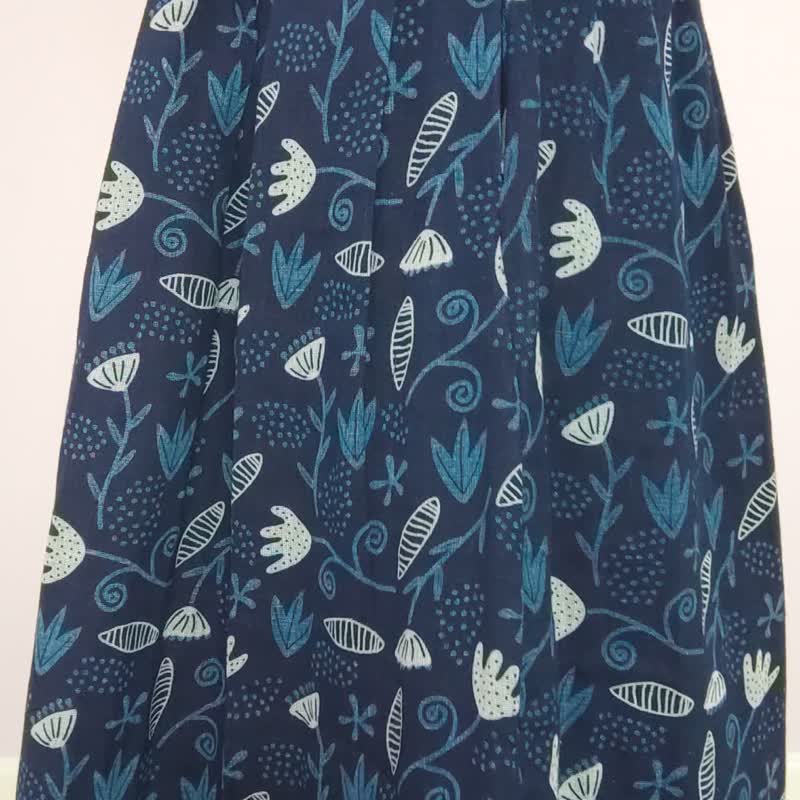 Tulip Skirt - Printed Flowery Comfy Skirt - Skirts - Cotton & Hemp Blue