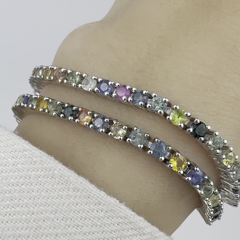 Open on Museum - Multi Sapphire Tennis Bracelet - 手鍊/手環 - 純銀 銀色