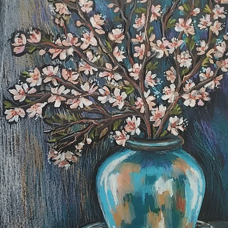 桜 静物画 花瓶の花 アート 油絵 パステル - ショップ Nadinart