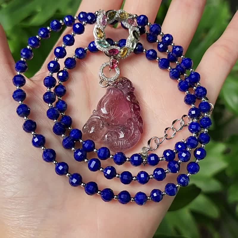 頂級 帝王青金石 碧璽 壽桃 金猴獻桃 封侯 紅運當頭 項鍊 單品 - 項鍊 - 寶石 藍色