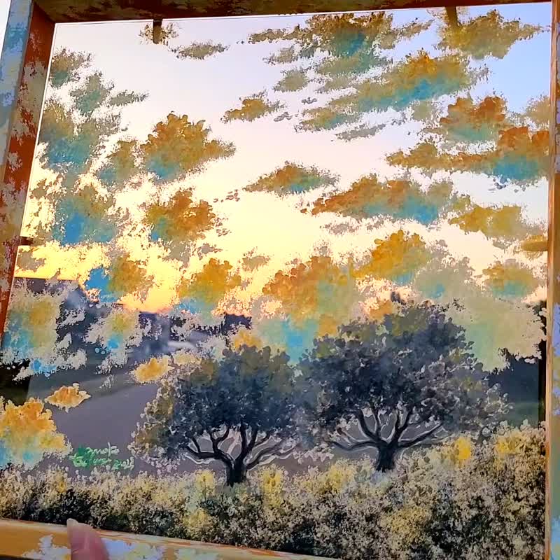 【１点のみ/空色散歩/夕焼け】　透明アート　影絵　インテリア　雲　鳥　オブジェ　夏　夕日 - 海報/掛畫/掛布 - 壓克力 橘色
