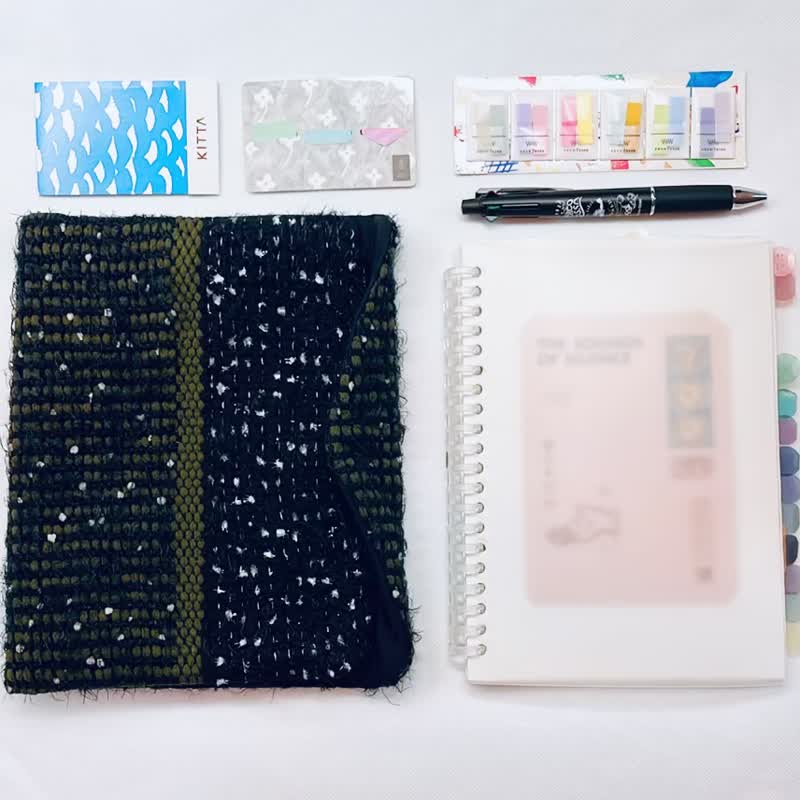 Hand-woven fabric planner cover A5 / Black / Hobonichi Techo Cousin, Ring Notebook, System Planner - Book Covers - Polyester Khaki