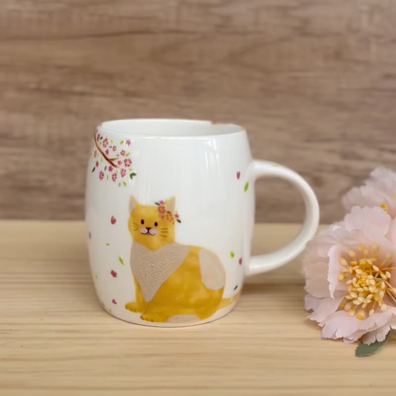 A Lu cat ceramic wine barrel cup/decoration/flower vessel/gift original handmade hand-painted only one piece - Cups - Pottery Multicolor