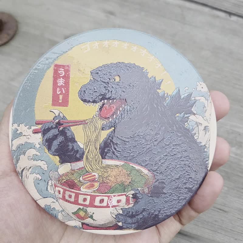 拉麵怪獸王 晶雕陶瓷吸水杯墊 - 杯墊 - 陶 藍色