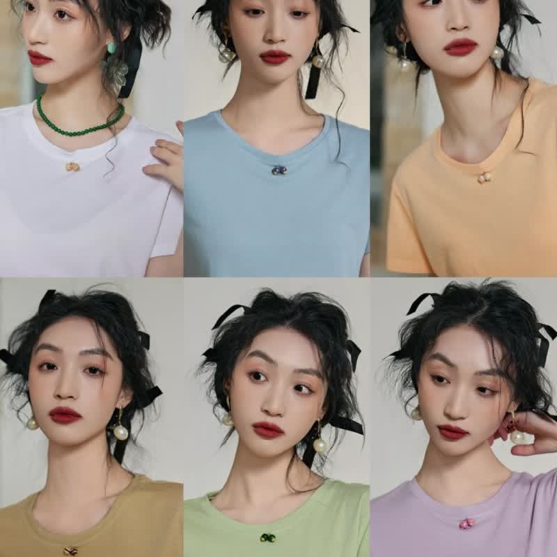 Mulberry silk acetic acid T-shirt unique chic blouse - Women's T-Shirts - Other Materials Multicolor