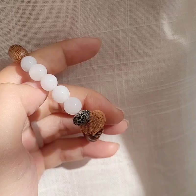 【親翠】天然翡翠 冰白月光8mm圓珠mix核桃mix圓木珠優雅大地 - 手鍊/手環 - 玉石 