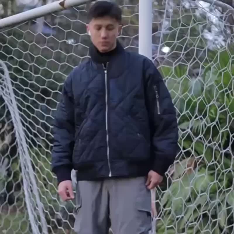 冬季菱格棉衣夾克 男士保暖夾棉棒球服外套 - 男裝外套/大衣 - 聚酯纖維 藍色