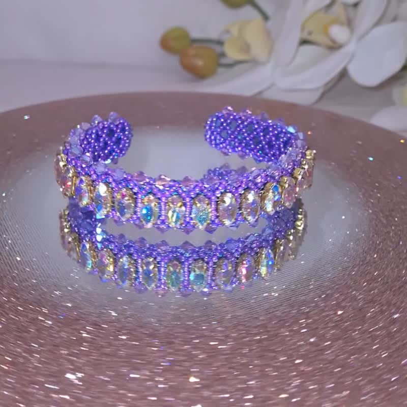 Crystal Indian Style Bangles Cuff Bracelet Estate Beaded Jewelry 生命之樹 水晶 - 手鍊/手環 - 玻璃 紫色