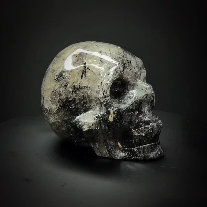 天然 黑髮晶 水晶 骷髏頭 協助冥想 提升第六感 能量 骷髏 頭骨 - 擺飾/家飾品 - 水晶 黑色