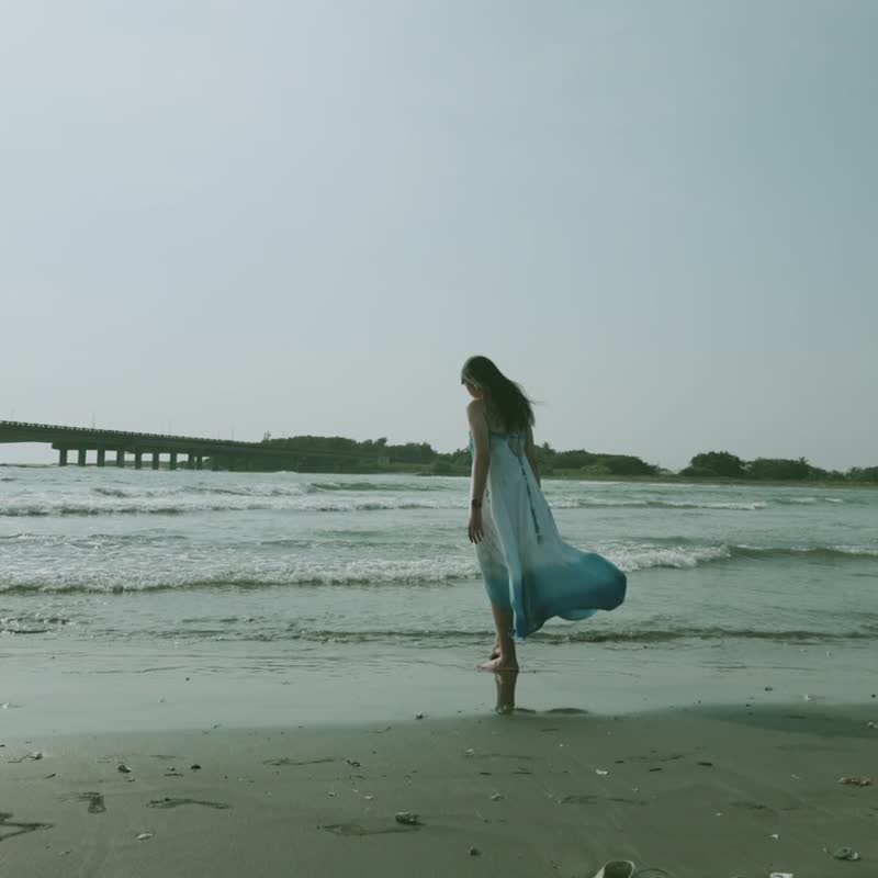 Indigo dyed open back cross umbrella dress - One Piece Dresses - Cotton & Hemp Blue