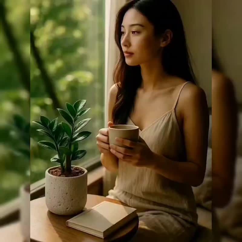 金璽金錢樹 圓點白小水泥盆栽 開幕盆栽推薦 桌上盆栽 送禮 - 盆栽/植栽 - 植物．花 綠色