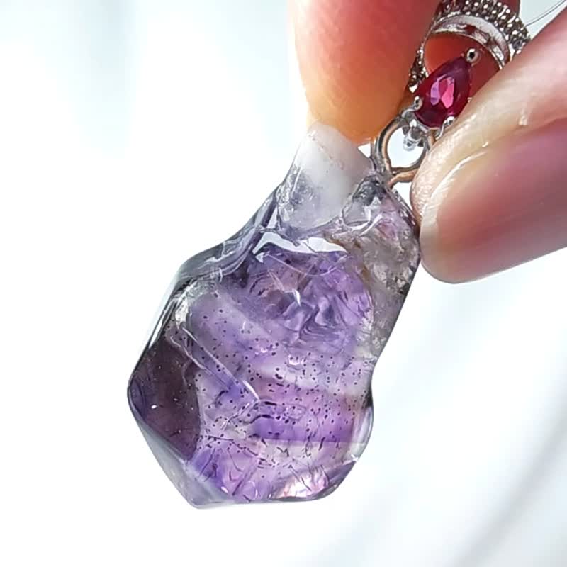 Rare super seven crystal Super7 raw ore six-sided backbone red luck pendant necklace single product - อื่นๆ - เครื่องเพชรพลอย สีม่วง