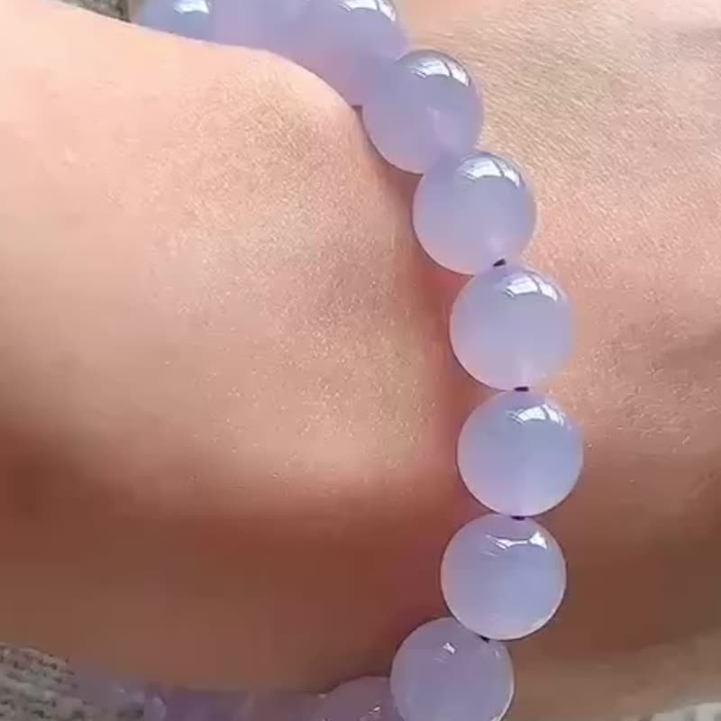 冰種翡翠天然翡翠 A玉 玉珠 玉鏈手鏈 • 冰種紫羅蘭翡翠手串 - 手鍊/手環 - 玉石 紫色