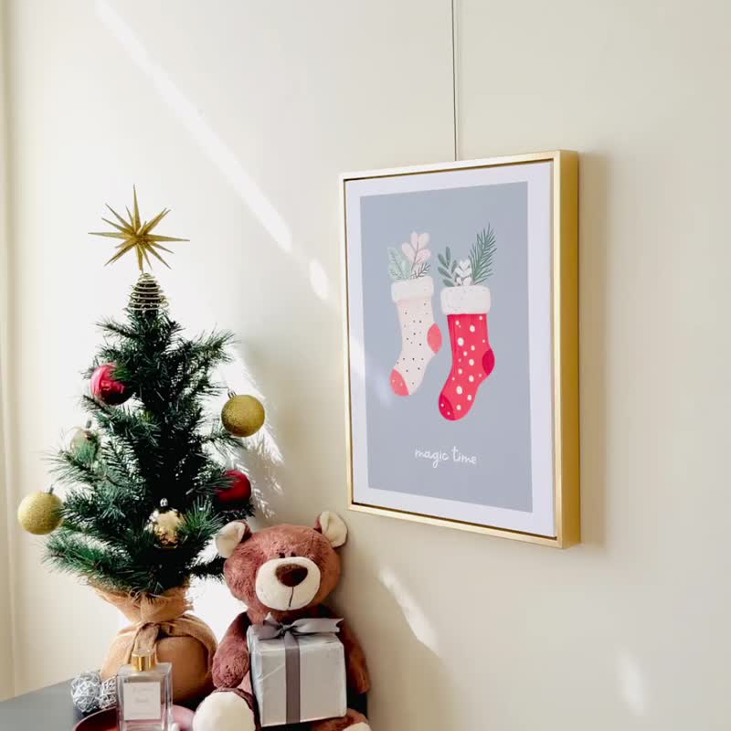 [Slightly Flawed Special Offer] [Clearance Item] The Magical Moment of the Christmas Stocking - Christmas / Bedroom Wall Art / - โปสเตอร์ - ผ้าฝ้าย/ผ้าลินิน สีแดง