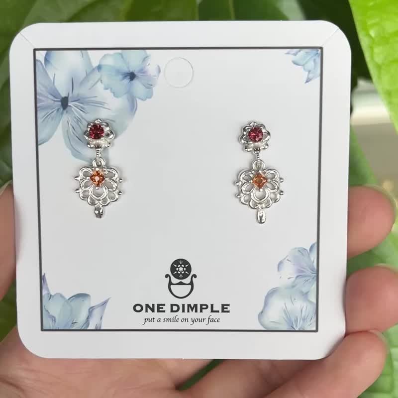 花火 剛玉 石榴石耳環  925銀 - 耳環/耳夾/耳骨夾 - 純銀 