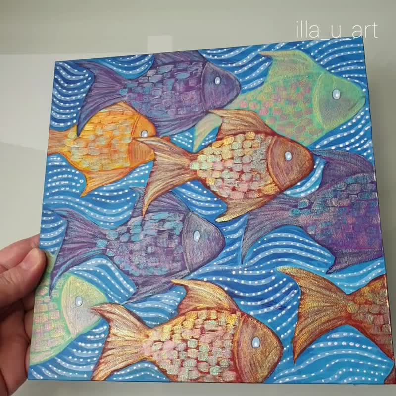 Fish Painting Underwater Original Art Koi Fish Artwork Sea Life Acrylic Painting - Posters - Other Materials Multicolor