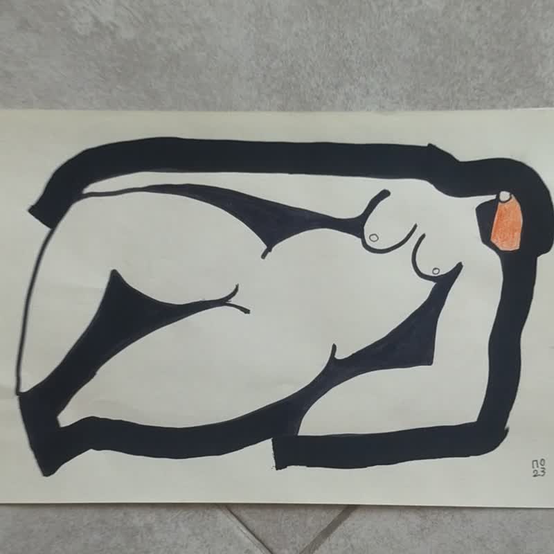 Very strange and conceptual nude woman body drawing - โปสเตอร์ - กระดาษ ขาว