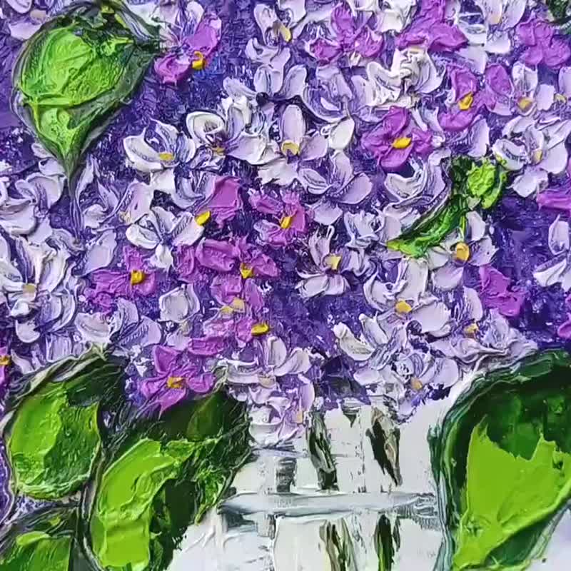 ライラックの油絵 オリジナルアートワーク インパストフラワー