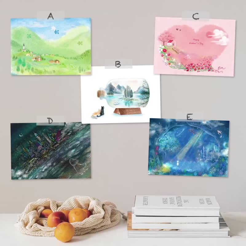 Postcard horizontal 5-piece set illustration postcard cultural and creative card travel illustration - การ์ด/โปสการ์ด - กระดาษ ขาว