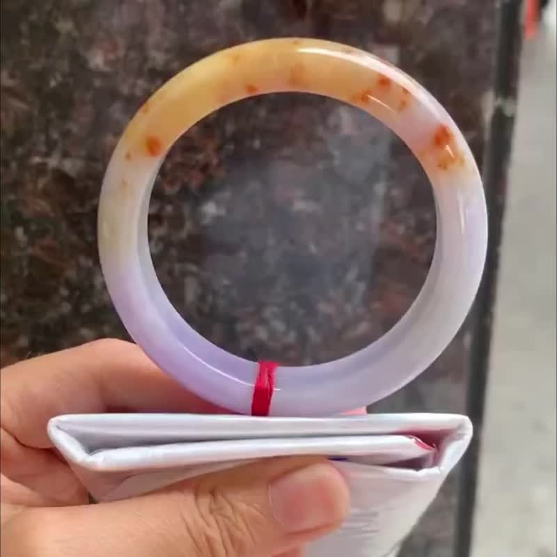 冰種翡翠天然翡翠玉鐲A玉手鐲 玉鈪 • 糯冰種紅紫翡翠福鐲 - 手鍊/手環 - 玉石 紫色