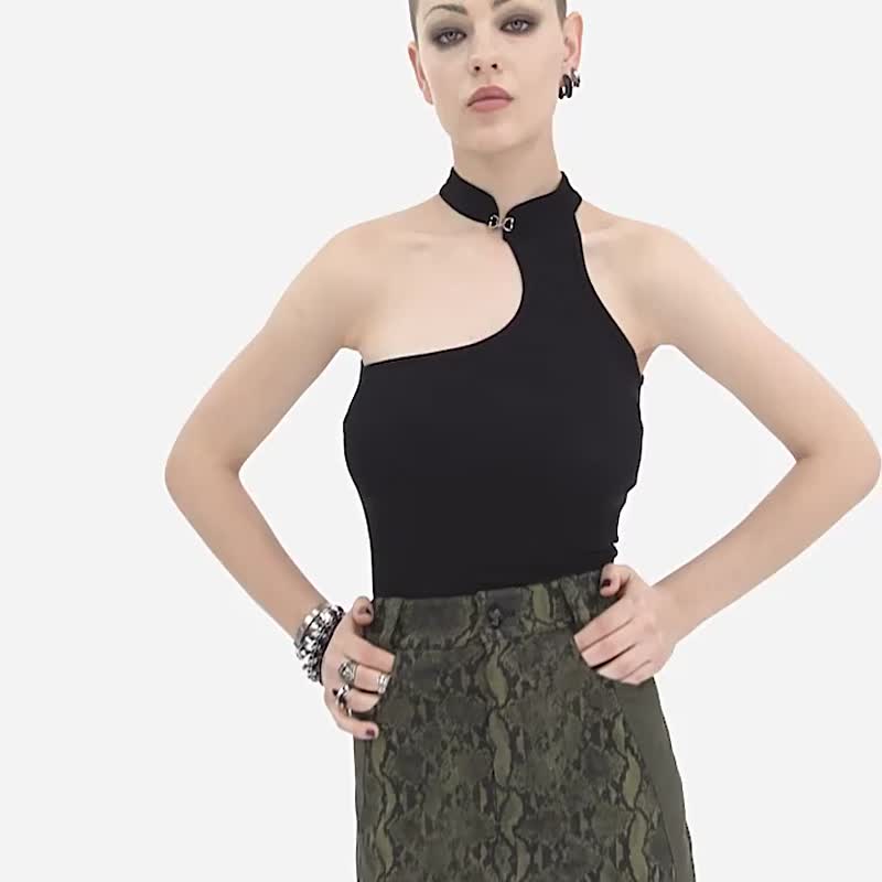 Gothic shaman snake pattern slit high waist skirt - กระโปรง - วัสดุอื่นๆ สีเขียว