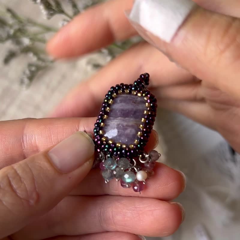 Amethyst Lovely Double Sided Beaded Pendant - สร้อยคอ - คริสตัล สีม่วง