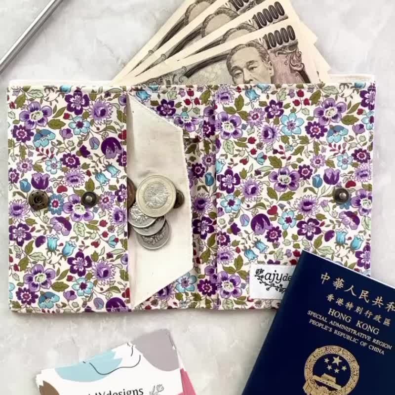 Travel wallet (short) with passport and money compartments - ที่เก็บพาสปอร์ต - ผ้าฝ้าย/ผ้าลินิน สีม่วง