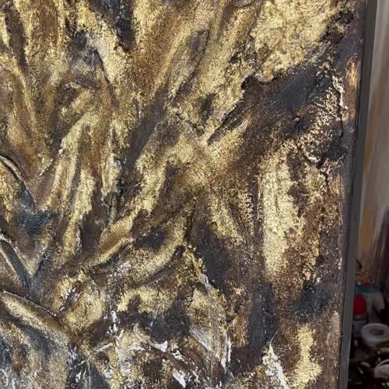 Original Gold Textured Oil Painting Abstract Handmade Wall Art Decor - 壁貼/牆壁裝飾 - 壓克力 金色