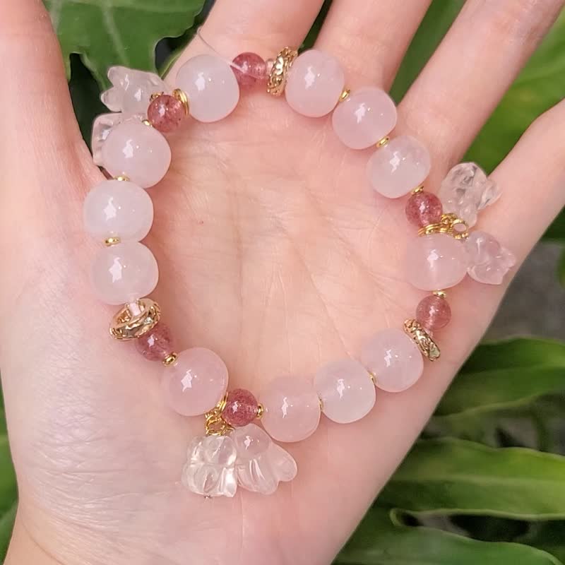 粉晶兔 草莓晶 兔年 招財 人緣 桃花 轉運 兔年 手鍊 單品 禮物 - 手鍊/手環 - 寶石 粉紅色