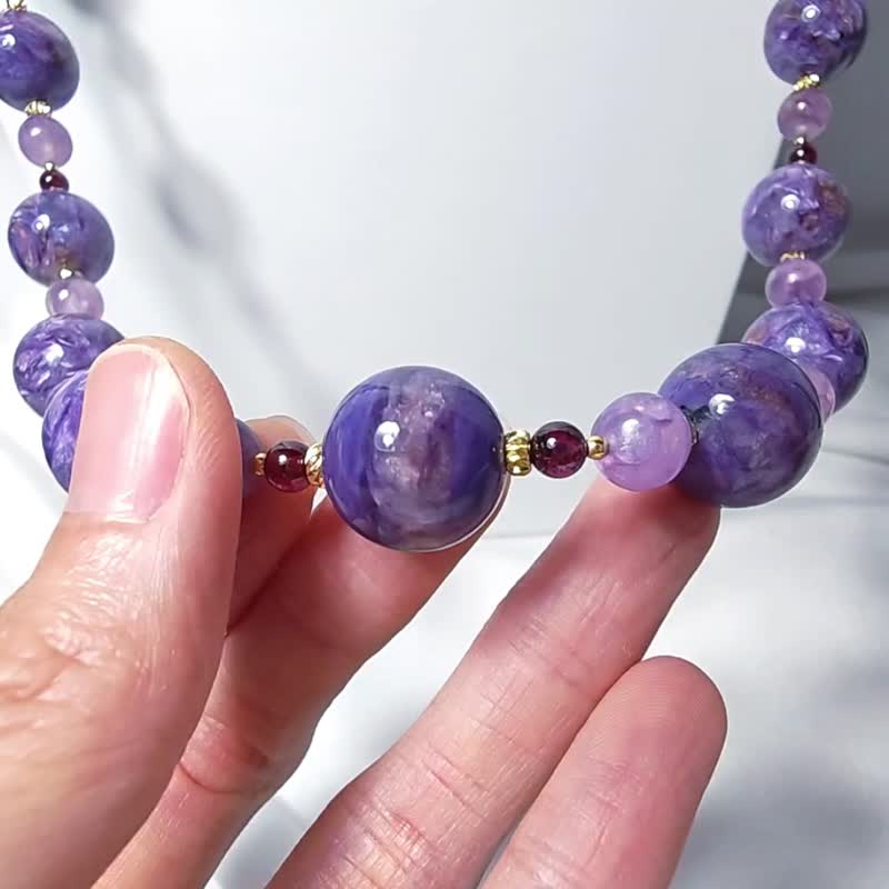 頂級紫龍晶 玉化 石榴石 紫牙烏 長項鍊 單品 禮物 收藏 獨家 - 項鍊 - 寶石 紫色