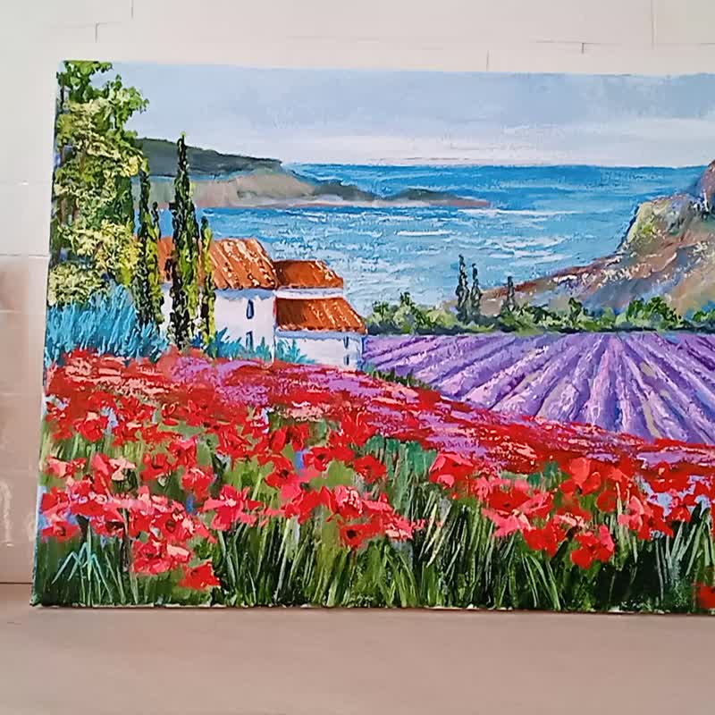 Provence Painting Lavander Field Painting Oil Original Art 12*16 inch - 海報/掛畫/掛布 - 其他材質 紫色