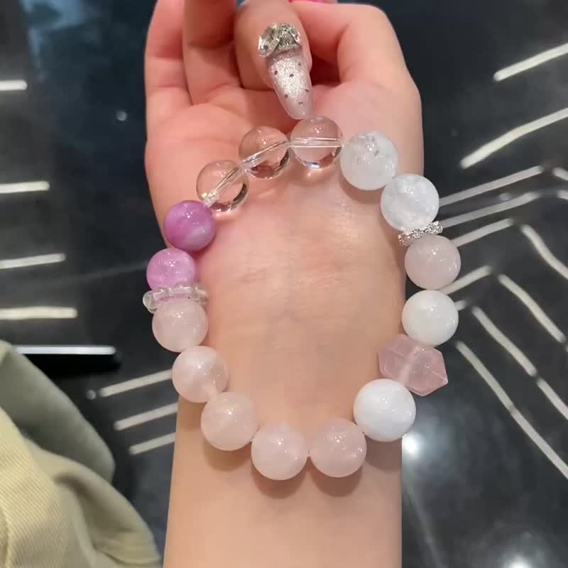 冰莓絮語 白幽靈白水晶粉水晶紫鋰輝多寶水晶手鏈 招桃花姻緣手鏈 - 手鍊/手環 - 玉石 