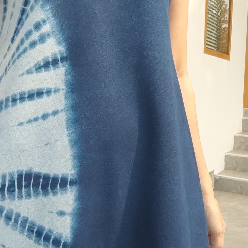 Sleeveless Summer Dress - 雙層紮染連身裙 - 洋裝/連身裙 - 棉．麻 藍色