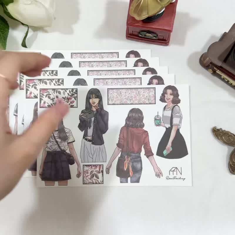 Rani Factory - Color Upper Body Girl Sticker B 5PCS - สติกเกอร์ - กระดาษ 