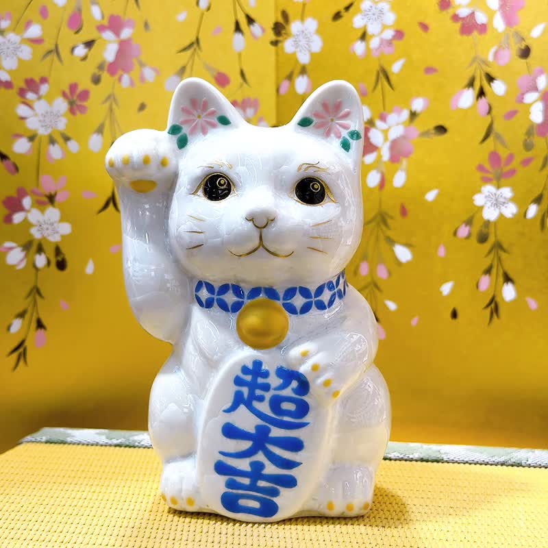 【晶白超吉】日本清水燒招財貓 | 花結晶 - 超大吉 - 擺飾/家飾品 - 瓷 白色
