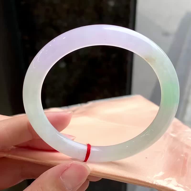 冰種 天然翡翠 緬甸 A玉 玉鐲 • 糯冰種春帶彩翡翠圓鐲 - 手鍊/手環 - 玉石 粉紅色