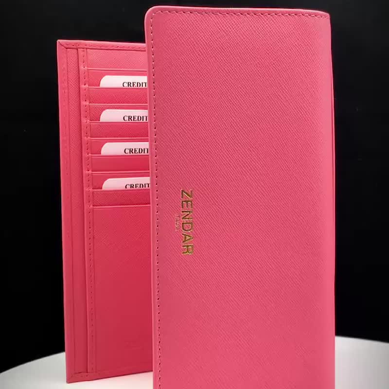 ZENDAR limited edition 10% off top calfskin three-fold long clip brand new counter display - กระเป๋าสตางค์ - หนังแท้ สึชมพู