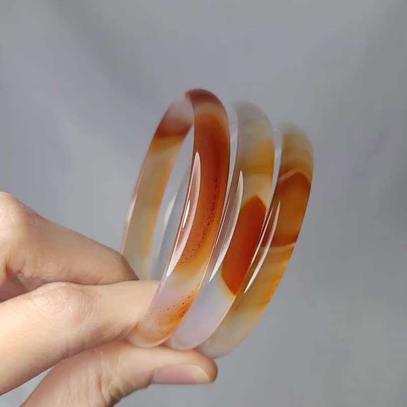 冰種 瑪瑙 玉瓍 富貴 叮噹鐲 玉振金聲 3只一組 手鐲 18.7cm 單品 - 手鍊/手環 - 寶石 橘色