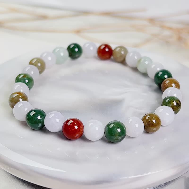 Tricolor Jadeite Hand Beads | Natural A Cargo Jadeite | Gifts - สร้อยข้อมือ - หยก สีเขียว