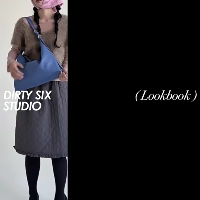 牛仔藍色 托托裡尼 軟軟牛皮肩背包 斜背方包 餃子包 - 側背包/斜背包 - 人造皮革 藍色