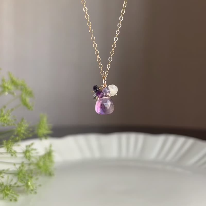 14KGF 紫水晶 托帕石 月光石 項鍊 - 項鍊 - 寶石 紫色